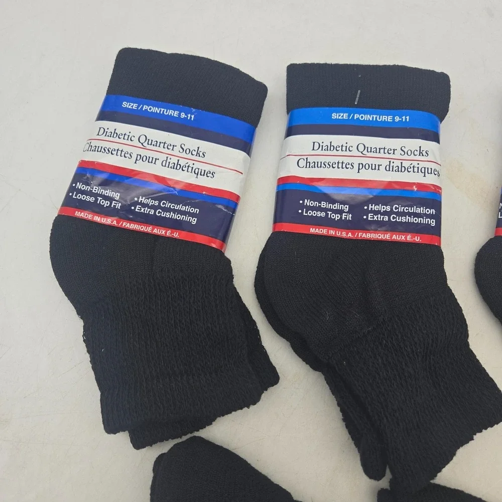 Greenbrier Diabetic Quarter & Crew Socks Sz 9-11 Black USA Made NEW 5 Pairs